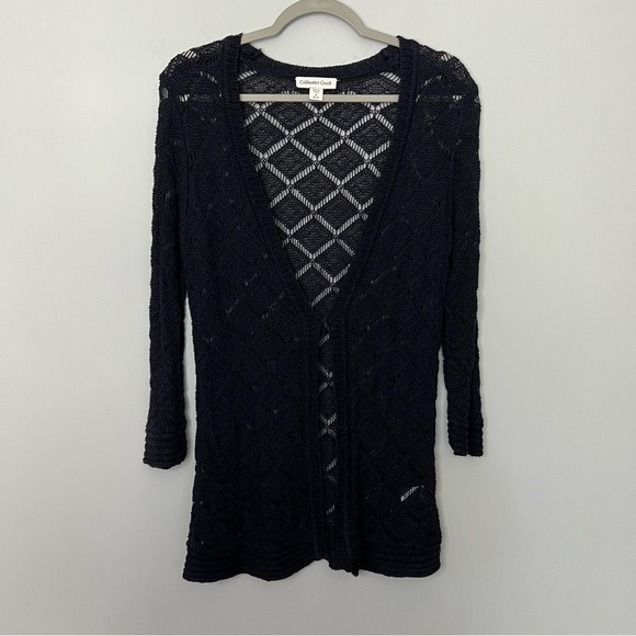 Women’s Coldwater creek navy blue mesh knit long line cardigan sweater size M - Picture 1 of 5